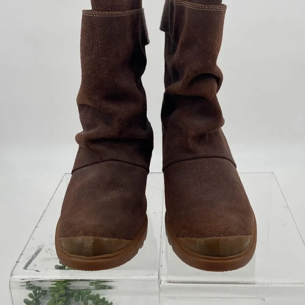 New Sorel‎ Toronto Mid Wedge Bootie Leather Brass Buckle -Brown size 9